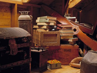 a lage quantity of personal belongings stored in a loft